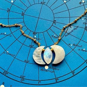 Moonstone Gemstone Gold Satellite Necklace